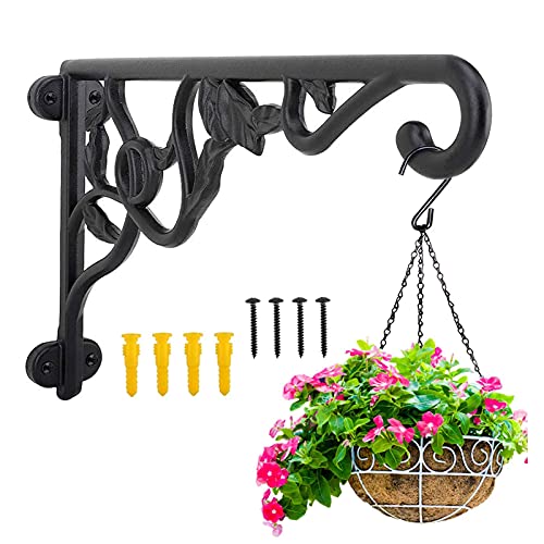 Heavy Duty Hanging Plant Brackets, 2pcs 13 Inch Hand Forged Iron Wall Mount Bracket Durable Rust-Resistant Plant Hanger Hook for Hanging Plants Bird Feeder Lantern Wind Chimes