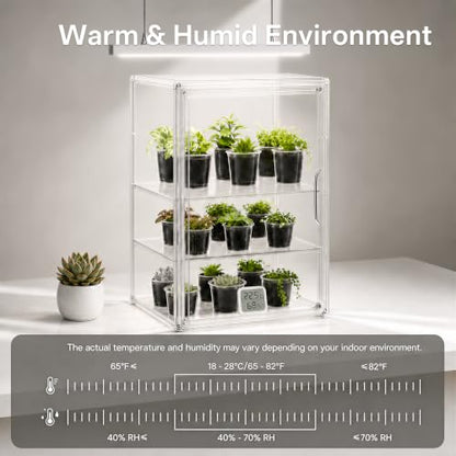 HBlife Mini Greenhouse for Indoor, 3-Tier Clear Stackable Green House with Magnetic Door & Adjustable Dividers, Tabletop Portable Greenhouse for Small Plants Nursery Germination and Display, 1 Pack - size: 14.1 x 8.6 x 10.6 inch (3-Tier）