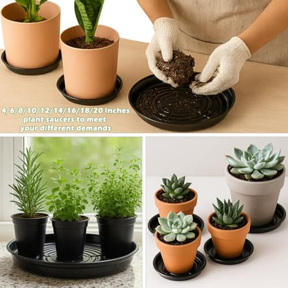 30 Packs 4 Inches Small Plant Saucers for Indoor Outdoor Use Heavy Duty Plastic Plant Plate Dish for Planter Bulk Round Flower Pot Drip Trays to Catch Water 4 to 20 Inch, Black - size: 4 inches
