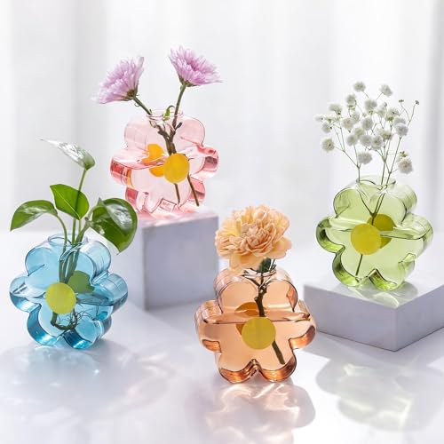 Hewory Small Colorful Vase for Flower: 4PCS Pastel Bud Vase for Centerpiece