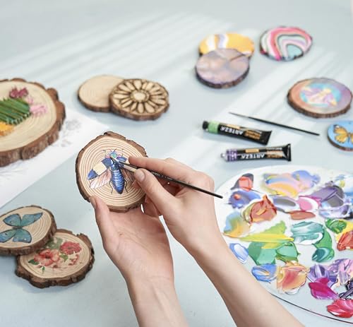 ARTEZA Natural Wood Slices, 3.5-4 Inch Diameter, Set of 25, Brown Round Pine Wood Discs with Bark for Crafts, Christmas Ornaments, Centerpieces - size: M
