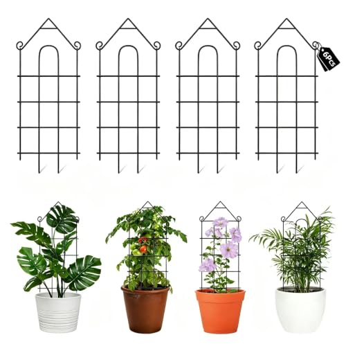 32" Plant Trellis, 6 Pack Metal Garden Trellis for Potted Plants Indoor/Outdoor, Rust-Proof Sturdy Steel Trellis for Climbing Plants, Monstera, Tomatoes, Cucumbers - size: 6Pack -32 inch house shape
