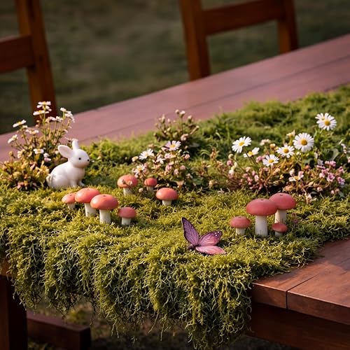 Fake Moss Table Runner Halloween Enchanted Artificial Forest Table Decor | 70" x 12.6" Wonderland Tea Party Decoration Party Fairy Decor for Garden Halloween Holiday Wedding Dinner Birthday