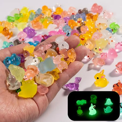 120 pcs Luminous Mini Resin Animals to Hide Glow in The Dark Figures Miniature Little Small Animal Figurines Bulk for Micro Fairy Garden Landscape Accessories Hide Crafts Decor Aquarium