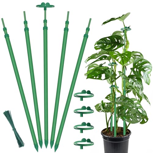 Extendable Monstera Plant Stakes, Support Sticks with Clips 5 Pack | 17.9IN-42.3IN adjustable sturdy plant stakes, indoor outdoor garden support sticks for orchid, tomato and climbing plants. - size: 42.3Inches5PCS