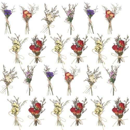24 Pcs Mini Dried Flowers Bouquet Forget Me Not Lavender Rose Bouquets Natural Dried Flower with Stem Artificial Embossing Dry Arrangement for Vase DIY Craft Photo Props Wedding Decoration - color: Style 3- 24 Pcs