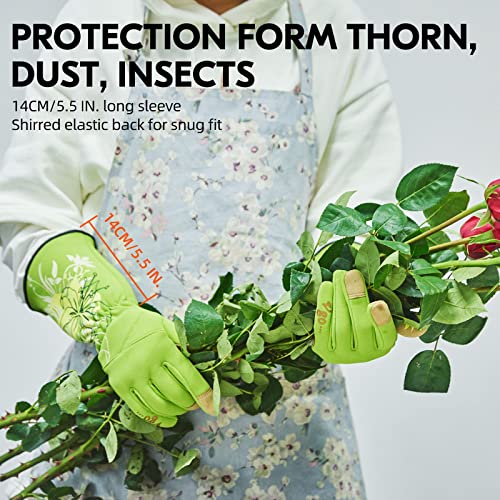 Vgo... 1-Pair Ladies' Synthetic Leather Gardening Gloves, Long Sleeves Gauntlet, Breathable & Grip Work Gloves, High Dexterity, Washable (Size L, Green, SL7445) - color: 1 Pair - Light Green, size: Women's Large