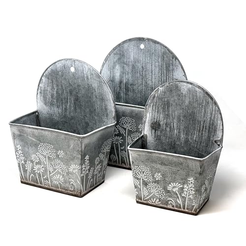 allgala Galvanized Planter Wall Mount Hanging Pot Indoor and Outdoor Decoration-Wall Grey-3-PC-HD88329 - size: 3-PC