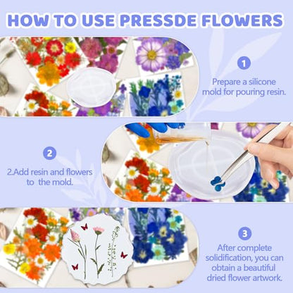 207 Pcs Dried Pressed Flowers for Crafts, Dried Pressed Flowers for Resin, Bulk Natural Dried Flowers Kit with Butterfly Stickers&Tweezers for DlY Resin Molds, Candles, Soap,Jewelry Making, Art Crafts