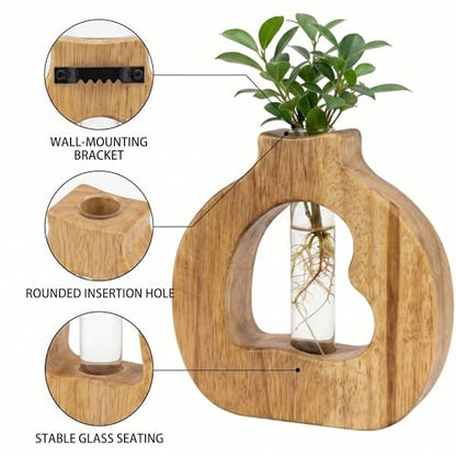 Plant Propagation Station with Glass Test Tube Vases, Wooden Stand Planter Terrariums for Hydroponic Plant Cuttings, Home Office Desktop Decor, Gift for Plant Lovers - size: 6.1"x5.9"