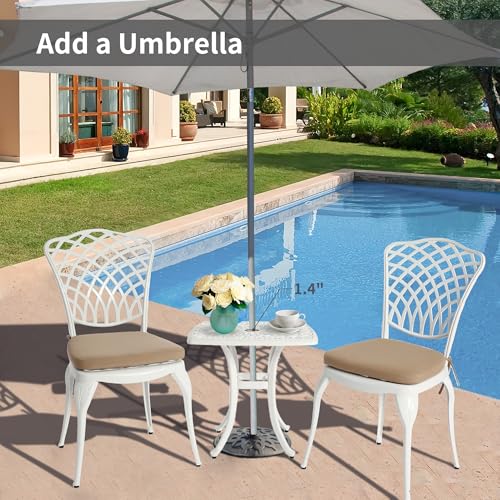 HOMEFUN Aluminum Bistro Set of 2 Outdoor 3 Piece Patio Furniture, White | Thickened Heavy-Duty Cast Ultra Sturdy Rustproof All-Weather for Garden Balcony - color: White Back