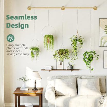 Plant Hanger Indoor Hanging Planters for Indoor Plants | Hanging Plant Holder Window Plant Rod Gold Metal Shelves 63 Inch (Pot/Chains not Included - size: Gold 63 in