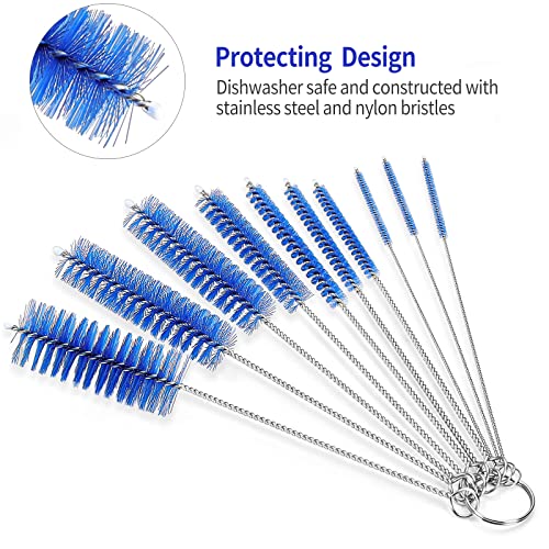 CiaraQ Bottle Cleaning Brushes, 8 Inch Nylon Tube Brush Set, Cleaner for Narrow Neck Bottles Cups with Hook, Set of 10pcs. (Pack of 2) - color: Navy Blue, size: 8.0 Inch (10pcs) (Pack of 2)