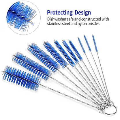 CiaraQ Bottle Cleaning Brushes, 8 Inch Nylon Tube Brush Set, Cleaner for Narrow Neck Bottles Cups with Hook, Set of 10pcs. (Pack of 2) - color: Navy Blue, size: 8.0 Inch (10pcs) (Pack of 2)