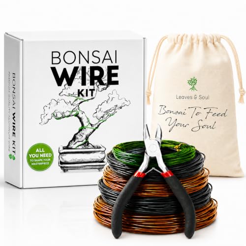 Leaves & Soul Bonsai Wire Kit with Cutter, Bonsai Training Wire Set 160ft | Plant Training Wire Set with Aluminum Wire, Cutter & Canvas Bag for Shaping Bonsai & Small Trees for Beginners & Pros.