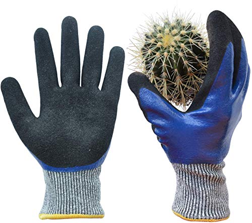 Durable Gardening Gloves for Men, Heavy Duty Nitrile Garden Gloves, Double Coated Work Gloves, Cut Resistant, Puncture Proof, Water Resistant, Touch Screen (Large) - color: Blue, size: Large (Pack of 1)