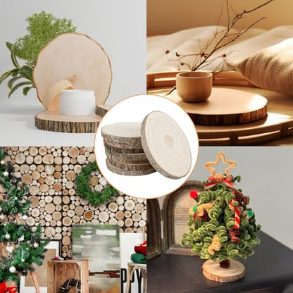 QTLCOHD 12 Pcs 7-8 Inch Large Wood Slice for Centerpieces, Christmas Decor | Natural Rustic Unfinished Wood Slab, Round Wooden Circle with Bark for Tables, Wedding Decoration, DIY Painting Crafts