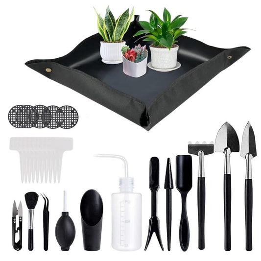 28PCS Succulent Tools Set, Mini Garden Transplanting Tools Kit with Repotting Mat, Indoor Miniature Gardening Care Gift for Beginners Women