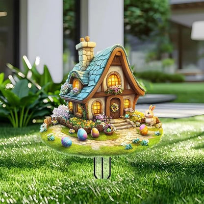 House Garden Stakes Decor Yard Acrylic - 2D Spring Garden Acrylic Sign Decoration, Yard Art, Gift for Nature Lovers, for Indoor & Outdoor Flower Pots, Yard, Mini Gardens & Lawn (5.9”x5.9”) Y23