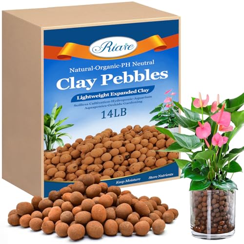 Riare 14LB Organic Leca Clay Pebbles for Plants, 4-16mm Drainage Leca Balls - size: 14LB