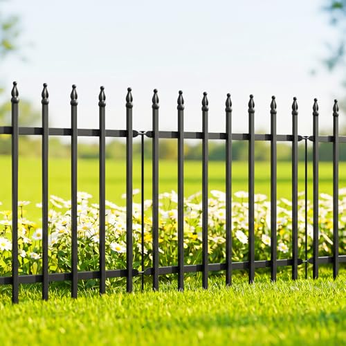 Thealyn 24" H x 24" W Decorative Metal Garden Fence, 5 Panels, 10 Ft - color: Black, size: 24″ H x 10 ft (5 Panels)