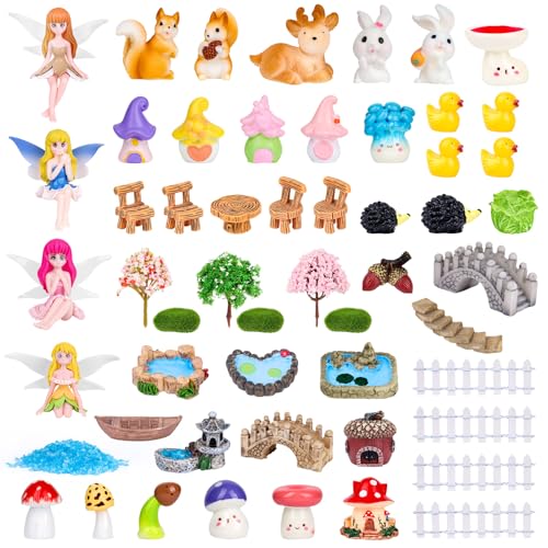 54 Pcs Fairy Garden Accessories, Resin Mini Landscape Ornaments for DIY Terrarium, Bonsai, Yard, Patio & Tabletop Plant Decor