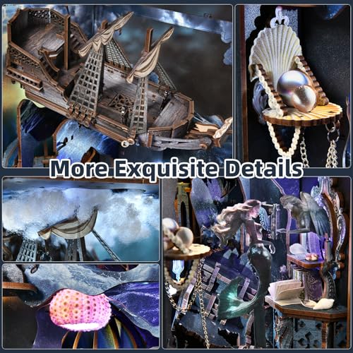 MiniCity Song of Sirens Book Nook Kit, DIY 3D Wooden Scene Puzzle with LED - color: The Song of Sirens