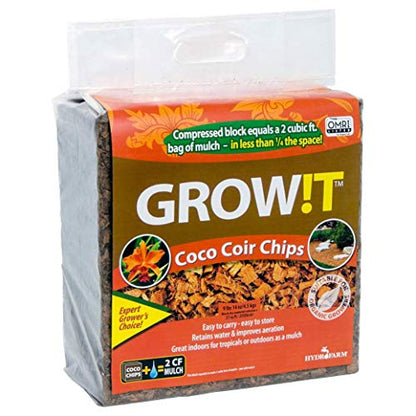 GROW!T JSCC2 - Organic Coco Coir Planting Chips (9 LBs), Block - Promotes Growth tropical flowers and plants, Perfect for indoor or outdoor usage - style: Coir Planting Chips, Block