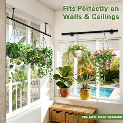SUTINE Plant Hanging Rod, 31 Inch Plant Hanger Indoor for Window Ceiling, Heavy Duty Hanging Planters for Indoor Plants, Black Wall Plants Holder, Window Plants Shelves Pot/Chain/Plant Not Included - size: Length 31 in.