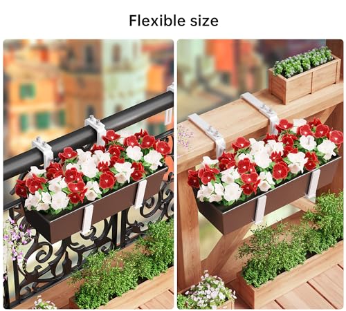 Y&M Adjustable Window Box Brackets for Planter Box, Heavy Duty Wall Mounted Hooks Hangers for Flower Baskets Holder Durable, Hanging Brackets for Fence Patio Garden Balcony(4 Packs) - size: 4p White