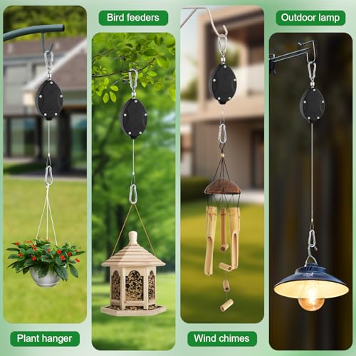 3 Pack Heavy Duty Plant Pulley, Retractable Plant Hanger with Steel Rope | 63" Stainless Steel Rope, Quick Lock Retractable Design, Adjustable Hook for Hanging Plants, Bird Feeders & Grow Lights