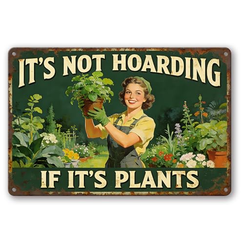 Funny Garden Metal Signs, Vintage Outdoor Wall Decor 8"x12" | It's Not Hoarding If It's Plants, Weatherproof Aluminum Sign for Patio Yard Greenhouse, Gift For Gardeners - color: It's Not Hoarding If It's Plants
