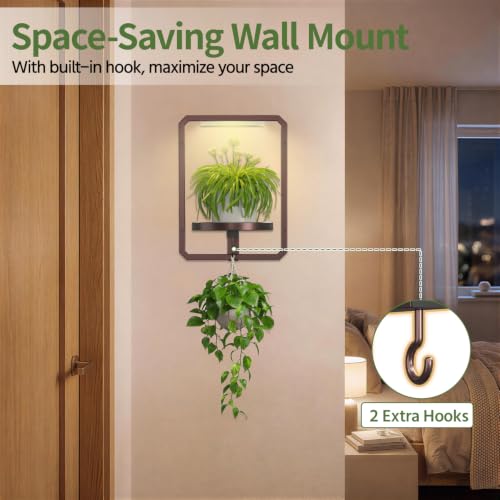 LASZOLA Plant Picture Frame Holder Shelf Wall with Lights, 2 Pcs Brown - color: Brown with Light, size: 2