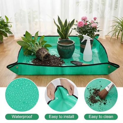 2 Pack Green Repotting Mat for Indoor, Potting Mat Plants Transplanting | 26" X 26" Foldable Potting Tray Waterproof Plant Pottings Mats Portable Gardening Tray for House Succulents Soil Mess Control
