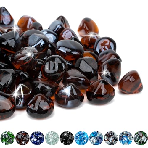 Mr. Fireglass 10 Pounds 1 Inch Diamond Fire Glass, High Luster Amber - color: Amber, size: 1 inch, 10 Pounds