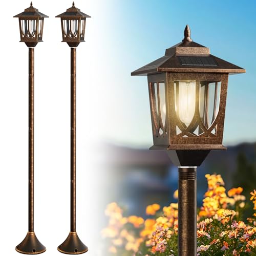 63" Solar Lamp Post Light 2 Pack, Solar Post Lights Outdoor | Garden Decor, 1 Extra Bulbs, Warm 3000K Glow, IP44 Water-Resistant, Solar Light Posts for Outside, Patio, Backyard and Porch - color: Bronze