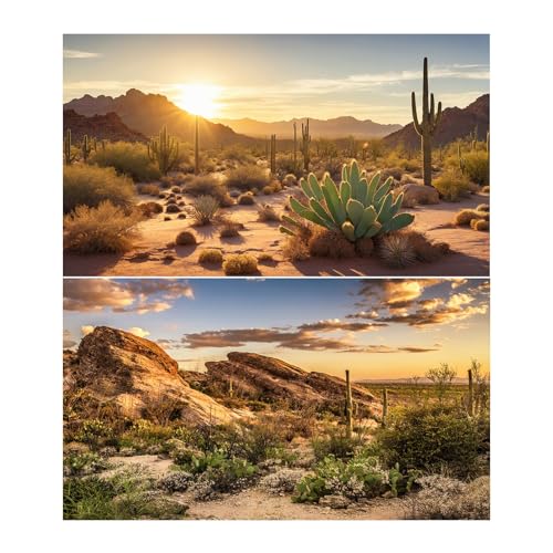 2 Packs Desert Mountain Reptile Tank Background Sunset Desert Gobi Cacti Sand Dunes Aquarium Background Saguaro Sandstone Rock Mountain Range Scenery Aquarium Reptile Enclosure Backgrounds 30x12in - color: Orange_Brown, size: 30(W)x12(H)in