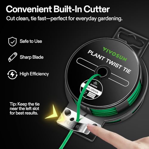 VIVOSUN Twist Ties, 164 ft (50m) PE-Coated Green Plant Ties with Cutter, Reusable & Flexible Tomate Ties for Plant Support, Indoor Outdoor Gardening, Cable Management, Home Office Organization | Reusable & Flexible Tomate Ties for Plant Support, Indoor Ou