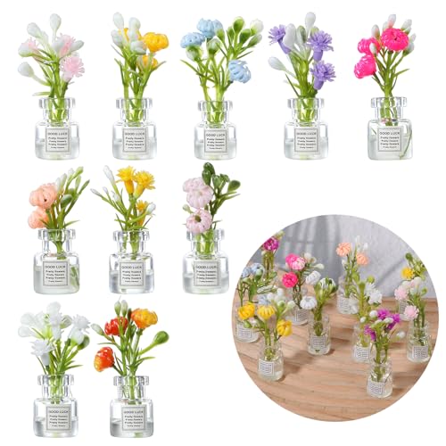 10Pcs Plant Flowers, Small Glow in The Dark Glass Vase Flowers
