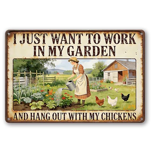 Funny Garden Metal Signs, Vintage Outdoor Wall Decor 8"x12" | Garden and Chickens, Weatherproof Aluminum Sign for Patio Yard Greenhouse, Gift For Gardeners - color: Garden and Chickens