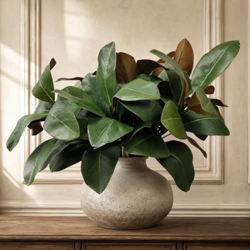 6PCS Faux Greenery Magnolia Stems 17.in Artificial Magnolia Leaves Branches | Real Touch Faux Greenery For Vase Floral Arrangement Wedding Bouquet Centerpiece Rustic Home Decoration