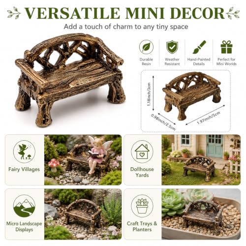 Miniature Resin Garden Bench, Fairy Village Dollhouse Accessory, Fairy Garden Furniture Ornaments