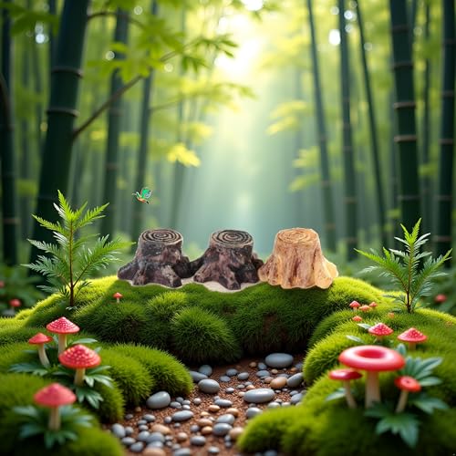 3 Pcs Artificial Tree Stump Mini Garden Figurines - Mini Root Stump Fairy Garden Miniatures - Gnomes Moss Terrariums Resin Crafts Figurines for Home Decoration Accessories Outdoor Statues