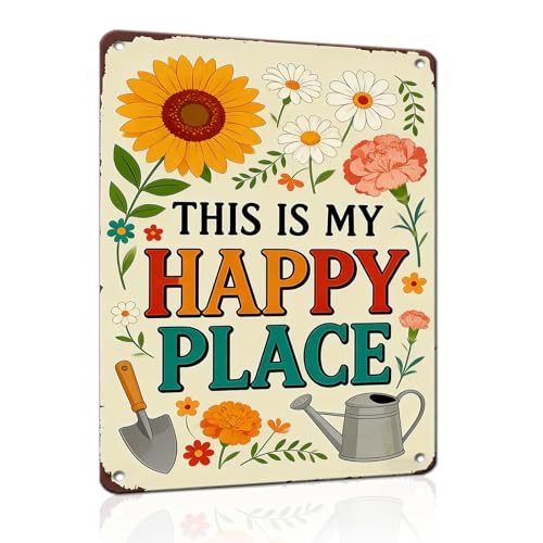 PEACHGARDEN Garden Signs This Is My Happy Place for Woman Gifts Garden Wall Decor Metal Tin Sign for Patio Yard She Shed Cabin 12x16 inch - color: Garden Decor 13, size: 30X40cm(12*16in)