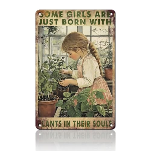 PEACHGARDEN Garden Decor Outdoor Metal Sign Some Girls are Just Born with Plants Retro Poster Tin Sign for Home Planting Room Yard Patio 8x12inch - color: Gardening Girl 2, size: 20X30cm(12*8in)