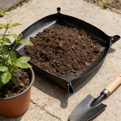 Waterproof Gardening Mat for Potting Plants, Portable Soil Repotting Mat with Snap Buttons, Easy Clean Garden Work Mat for Indoor & Outdoor Use, Black - color: Black