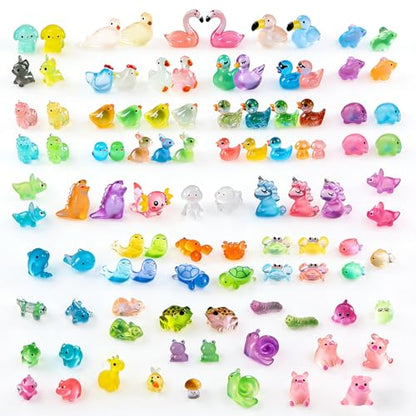 ACEBON 102PCS Glow in the Dark Mini Animal Figurines, 46 Styles Cute Resin Animals for Fairy Garden, Terrarium, Aquarium, Decor & DIY Miniature Landscapes