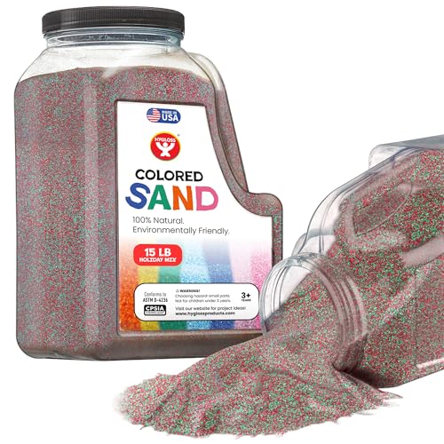 Hygloss Colored Sand – Holiday Red & Green Color Festive Craft Sand for Art, Christmas, Xmas Party, Winter Decor Seasonal Projects, Kids Crafts – 100% Natural & Environmentally Friendly (15 lb Bottle) - color: Holiday Mix, size: 15-Pound