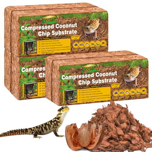 Coconut Husk Chip Substrate for Reptiles, 6 Pack Coconut Husk Mulch | Organic Coco Coir Chips for Snake Habitat, Reptile Bedding for Ball Python, Tortoises, Geckos, Lizards Terrarium Tanks - color: 6 Pack