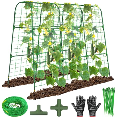 50"x48"Cucumber Trellis, Garden Arch Trellis for Climbing Plants Outdoor | Rustproof Metal Plant Support Vegetable Vine Tomato Cage Bean Pea Cucumber Trellis for Raised Garden Bed, Green - color: Green